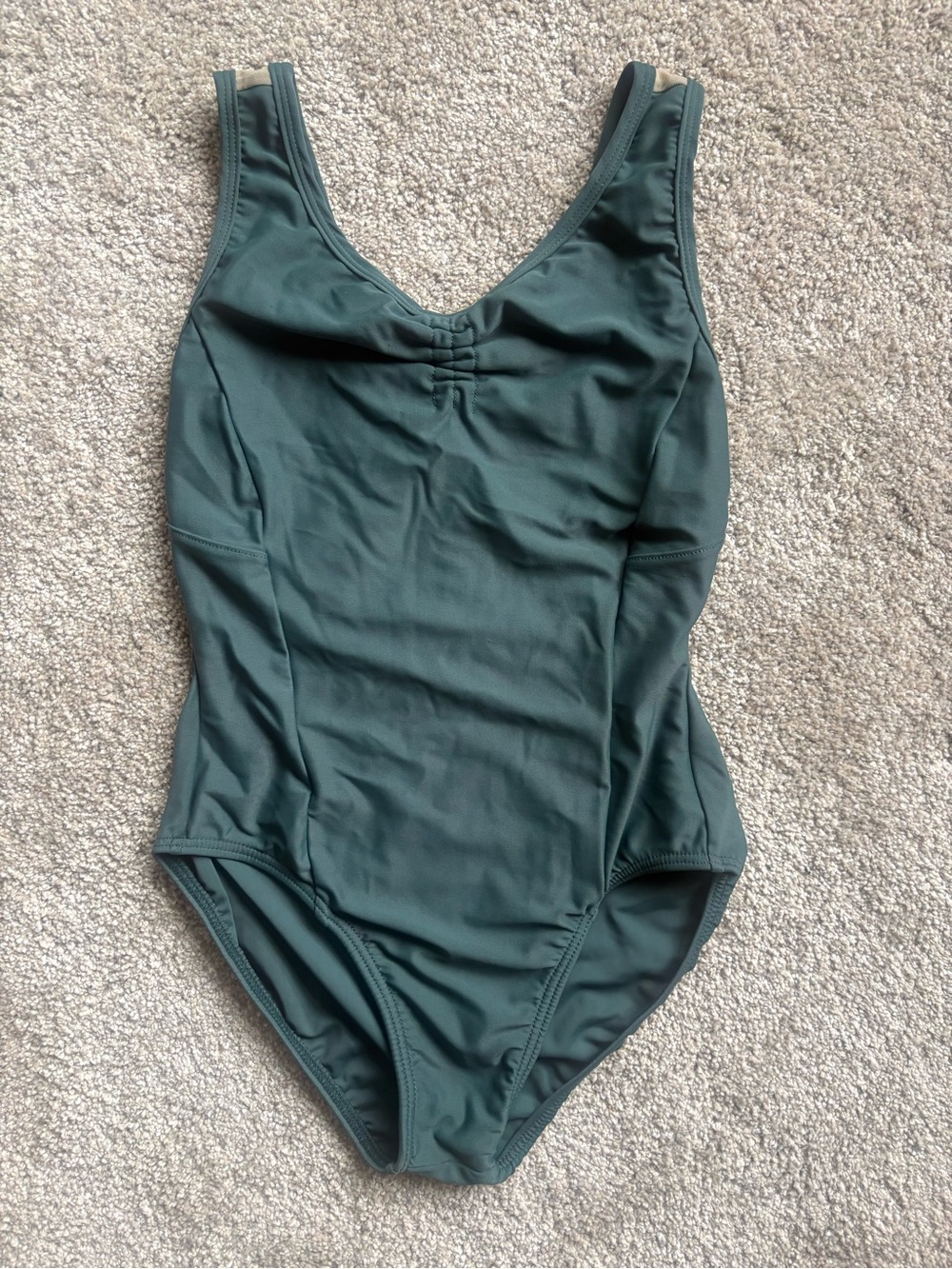 Honeycut Dance Leotard in Deep Green- Adjustable ruching at center. AXXS